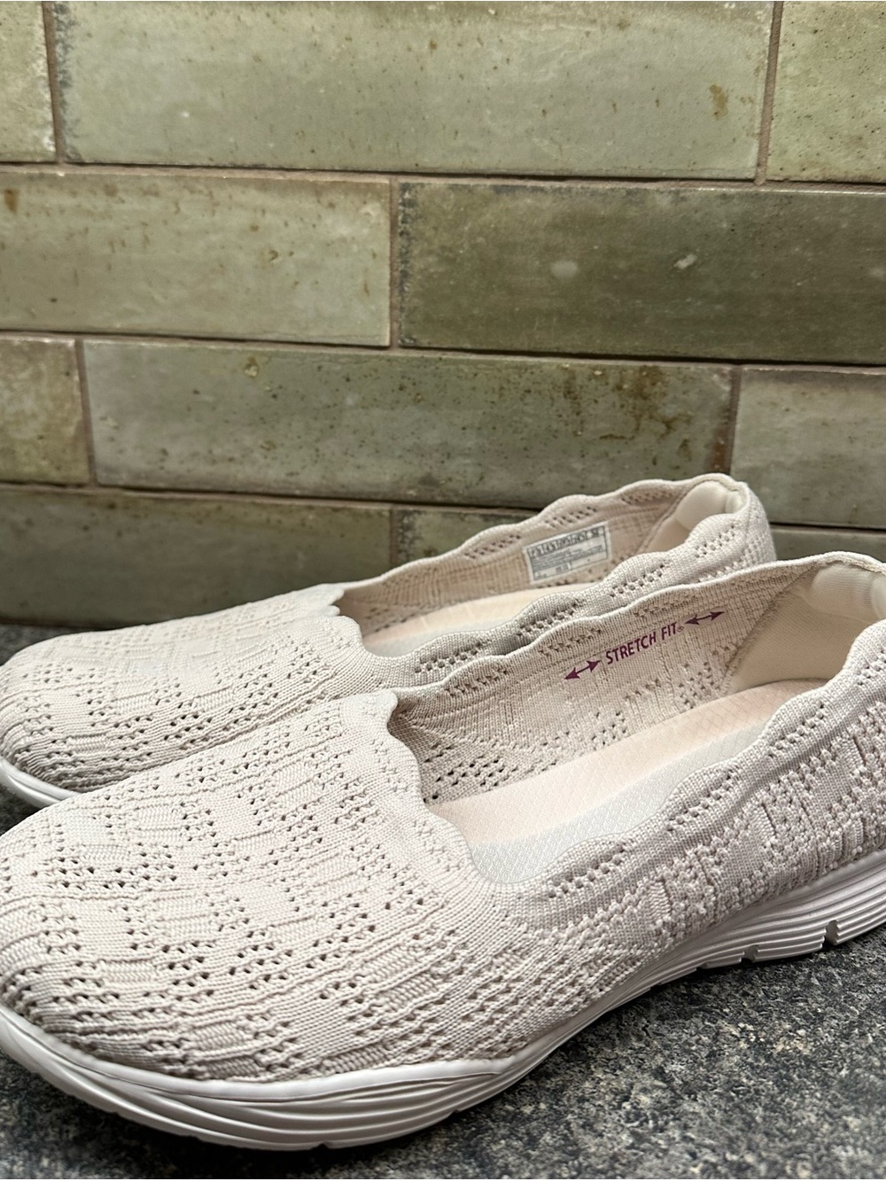 Skechers Women’s Comfort Knit Slip-On Shoes - Cream Wide Fit
